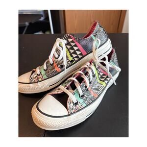 Womens Converse All Star Black Neon Retro Stripe Lace Up Sneakers Canvas Size 8